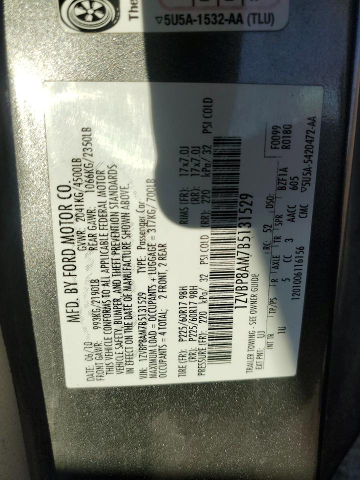 2011 Ford Mustang VIN: 1ZVBP8AM7B5131529 Lot: 51664784