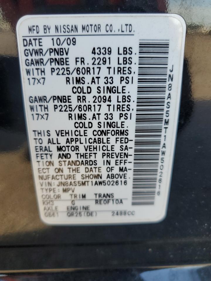 2010 Nissan Rogue S VIN: JN8AS5MT1AW502616 Lot: 49709384