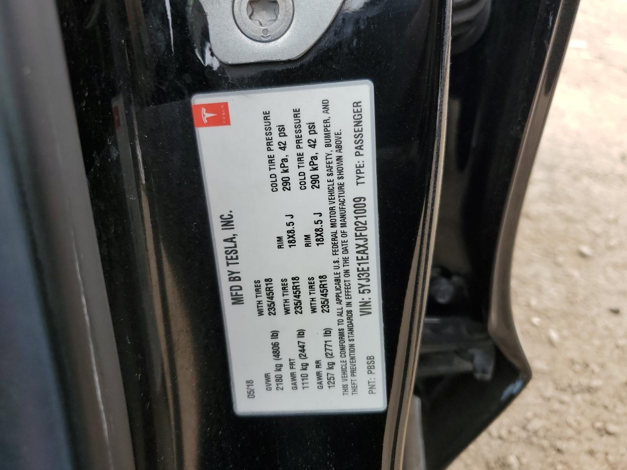 2018 Tesla Model 3 VIN: 5YJ3E1EAXJF021009 Lot: 50611084