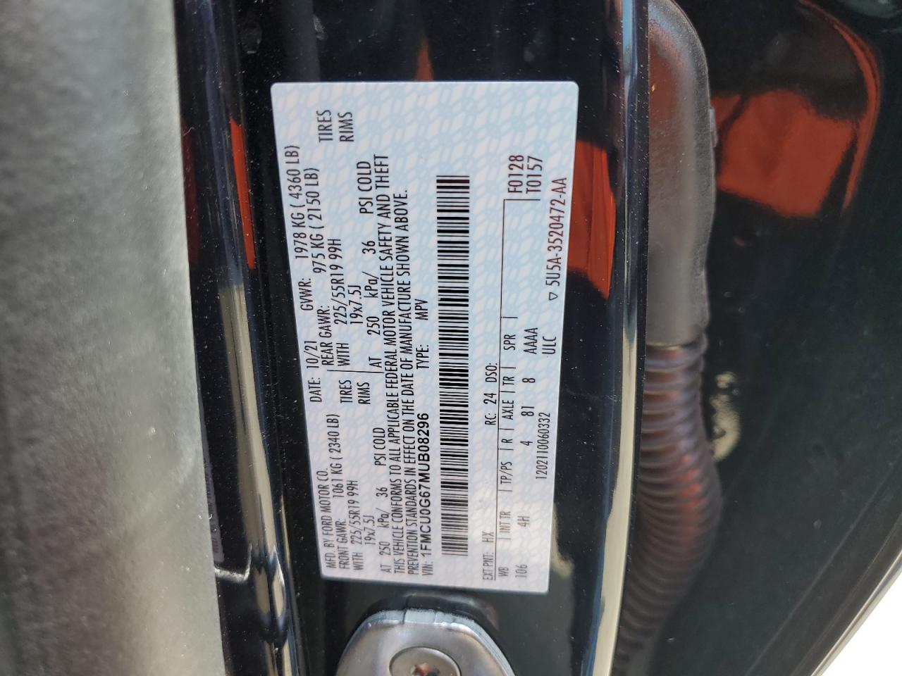 2021 Ford Escape Se VIN: 1FMCU0G67MUB08296 Lot: 52534534