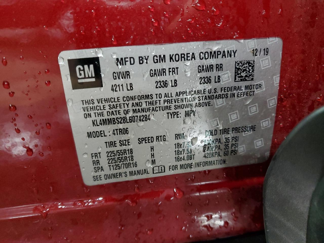 2020 Buick Encore Gx Preferred VIN: KL4MMBS28LB074284 Lot: 51581944