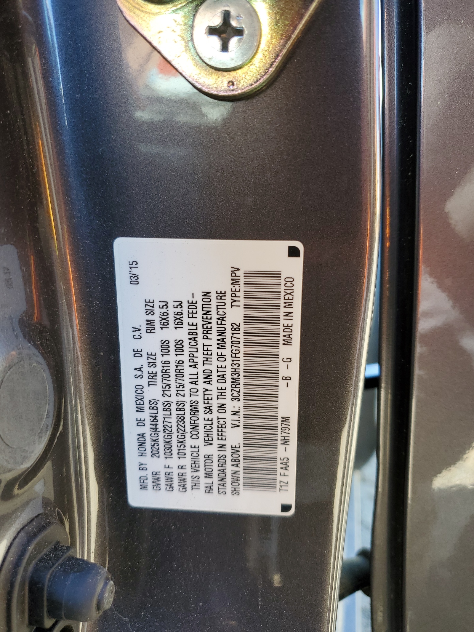 3CZRM3H31FG707182 2015 Honda Cr-V Lx