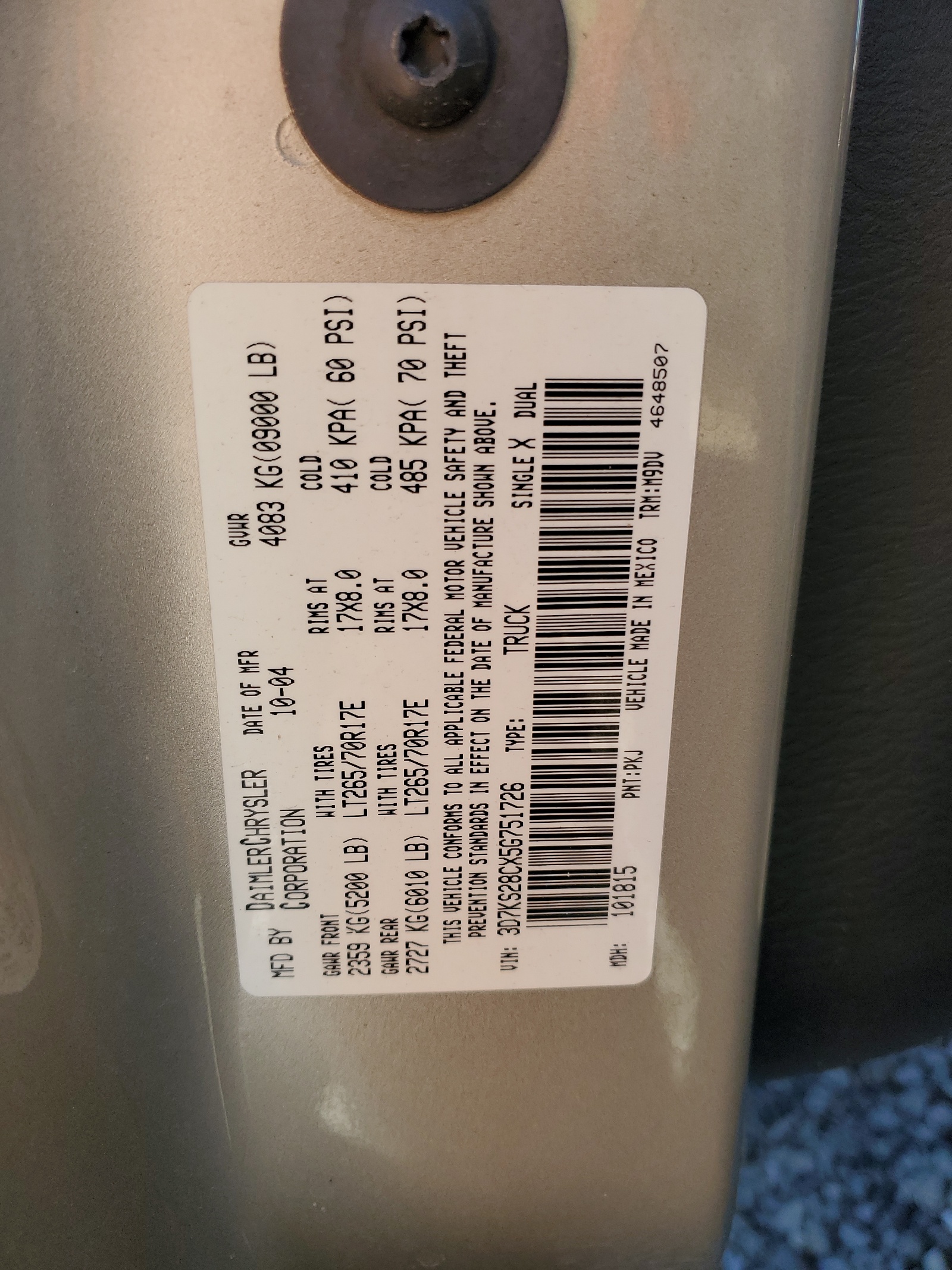 3D7KS28CX5G751726 2005 Dodge Ram 2500 St