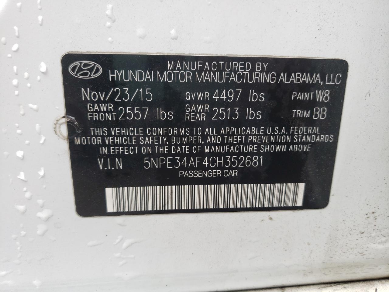 5NPE34AF4GH352681 2016 Hyundai Sonata Sport