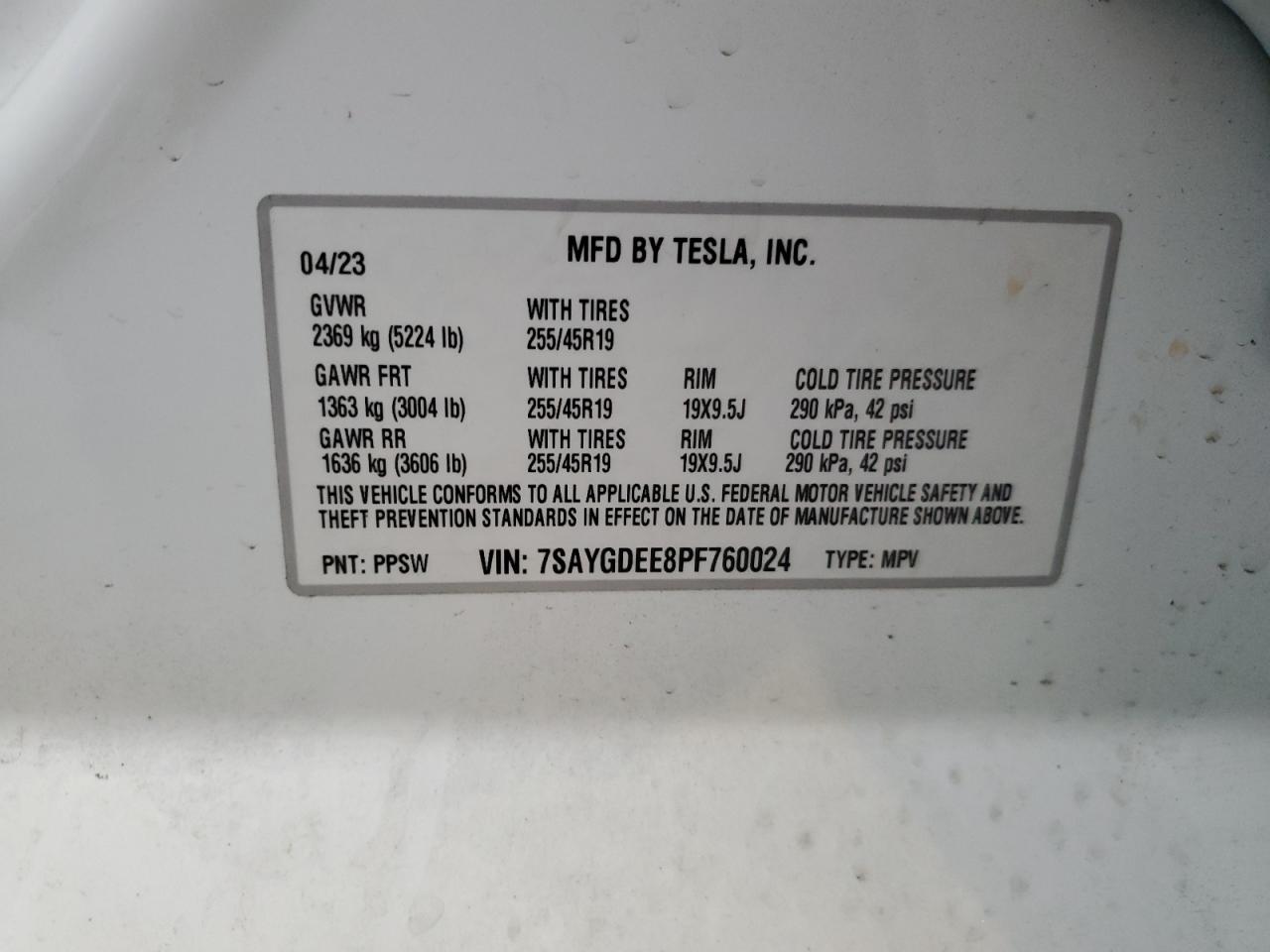 2023 Tesla Model Y VIN: 7SAYGDEE8PF760024 Lot: 49611734