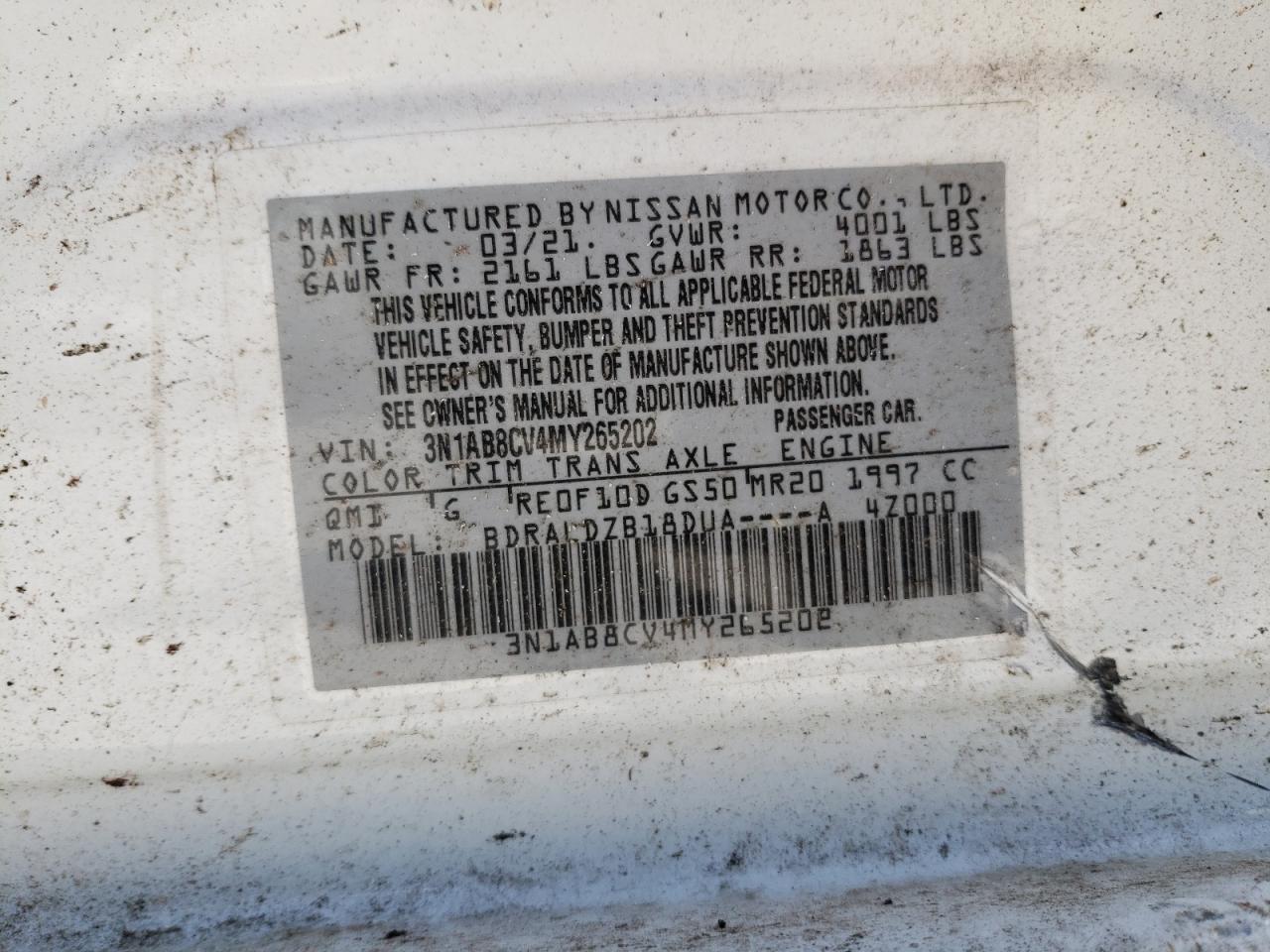 2021 Nissan Sentra Sv VIN: 3N1AB8CV4MY265202 Lot: 69211534