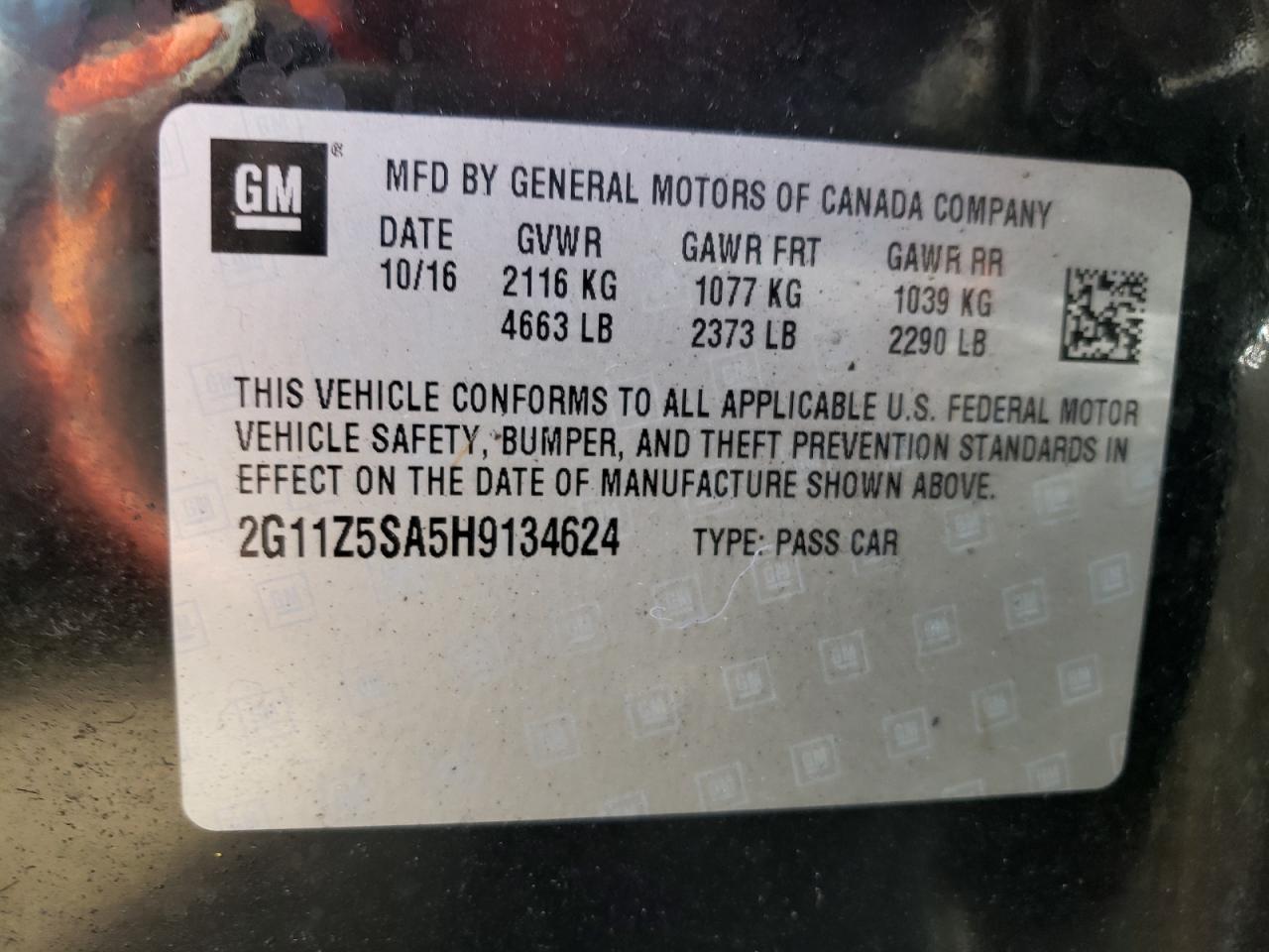 2G11Z5SA5H9134624 2017 Chevrolet Impala Ls