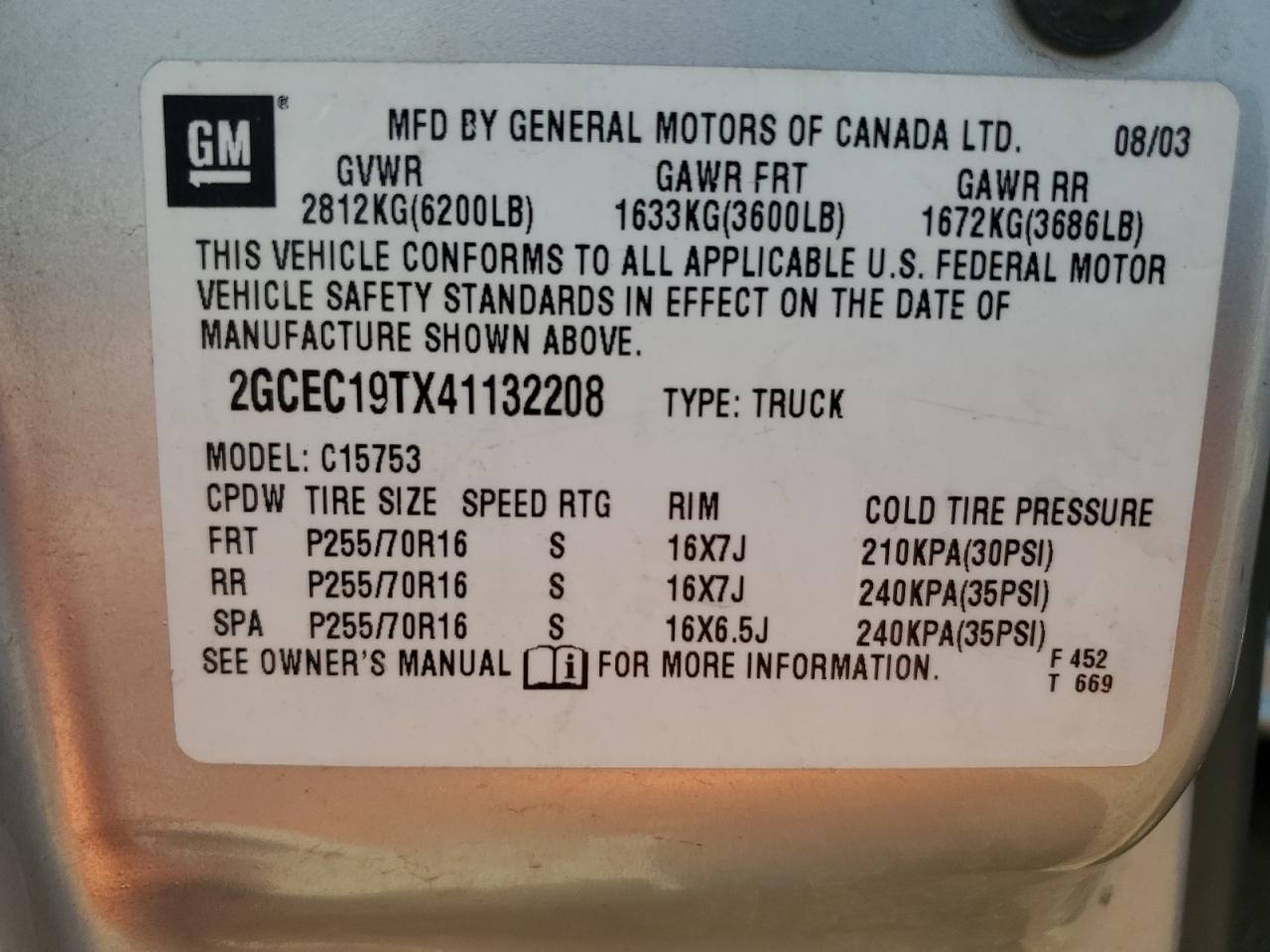 2004 Chevrolet Silverado C1500 VIN: 2GCEC19TX41132208 Lot: 51036594