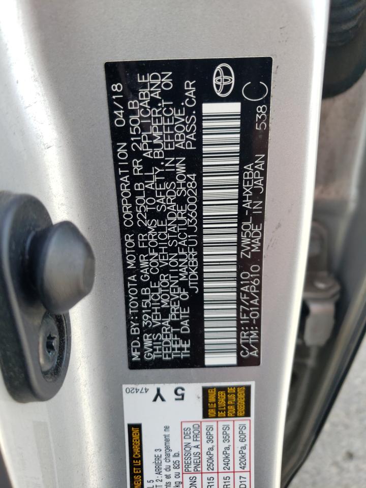 JTDKBRFU1J3600284 2018 Toyota Prius