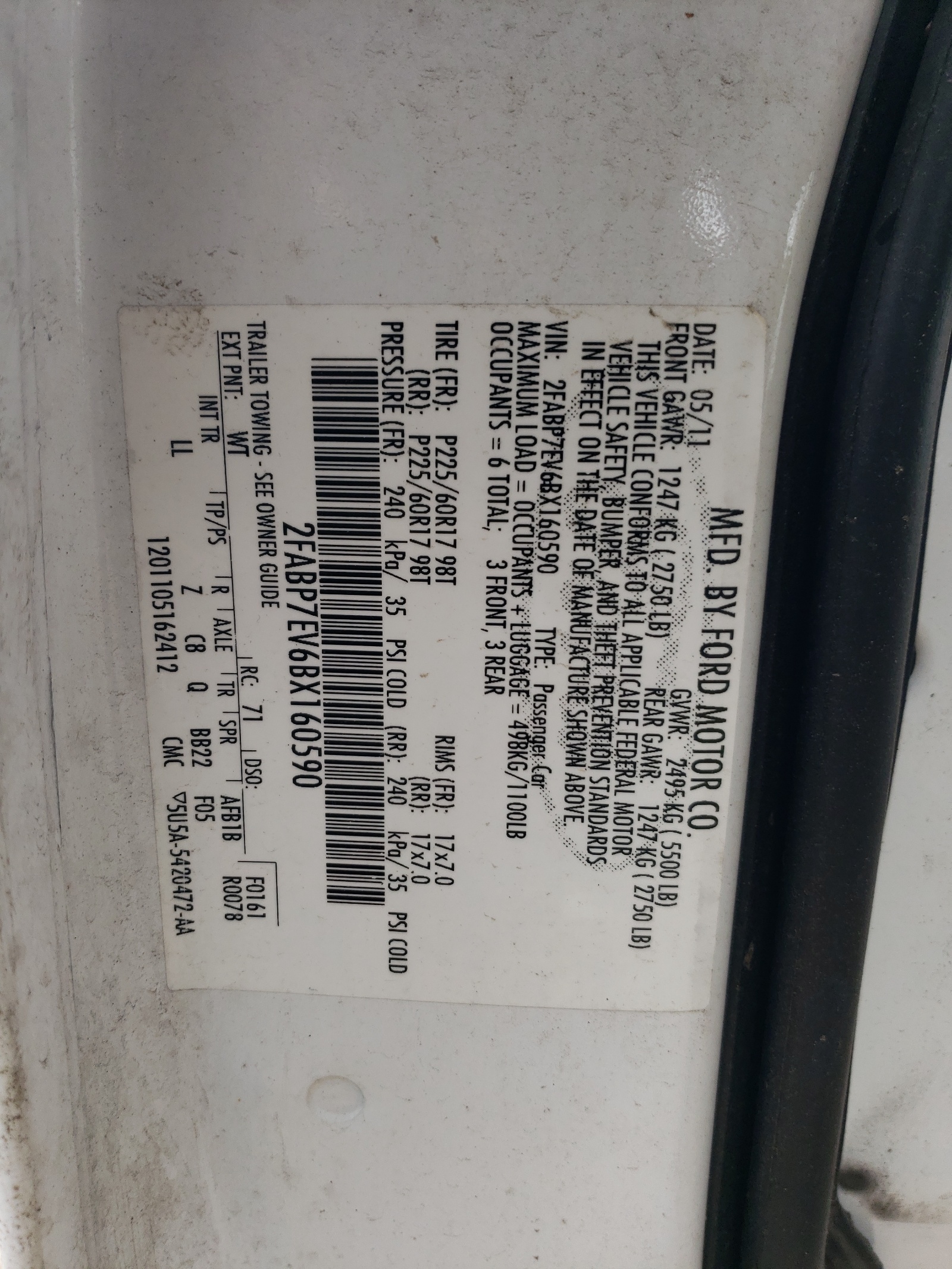 2FABP7EV6BX160590 2011 Ford Crown Victoria Lx