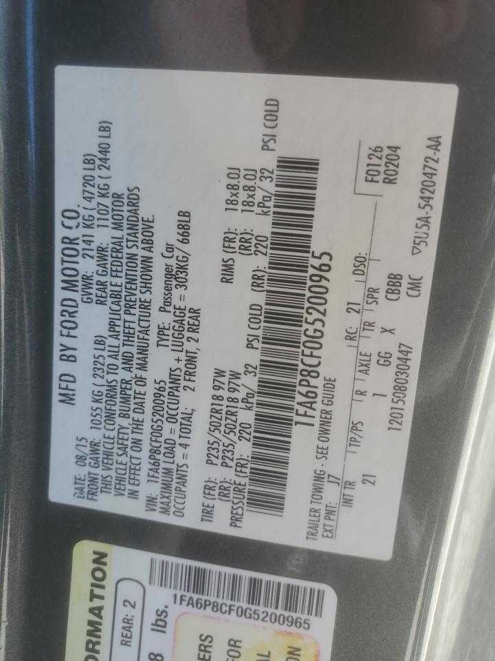 2016 Ford Mustang Gt VIN: 1FA6P8CF0G5200965 Lot: 61367764