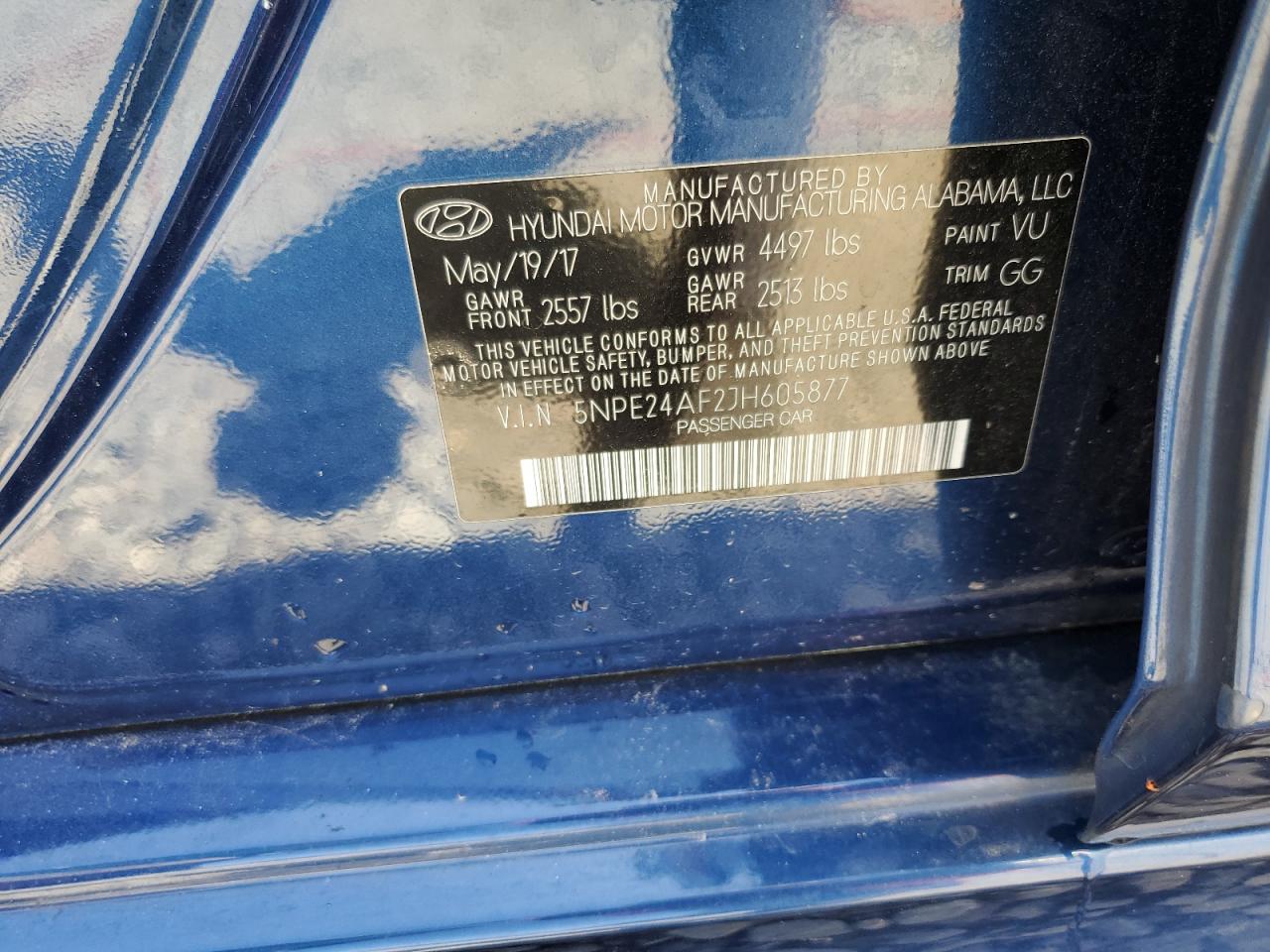 2018 Hyundai Sonata Se VIN: 5NPE24AF2JH605877 Lot: 50898054