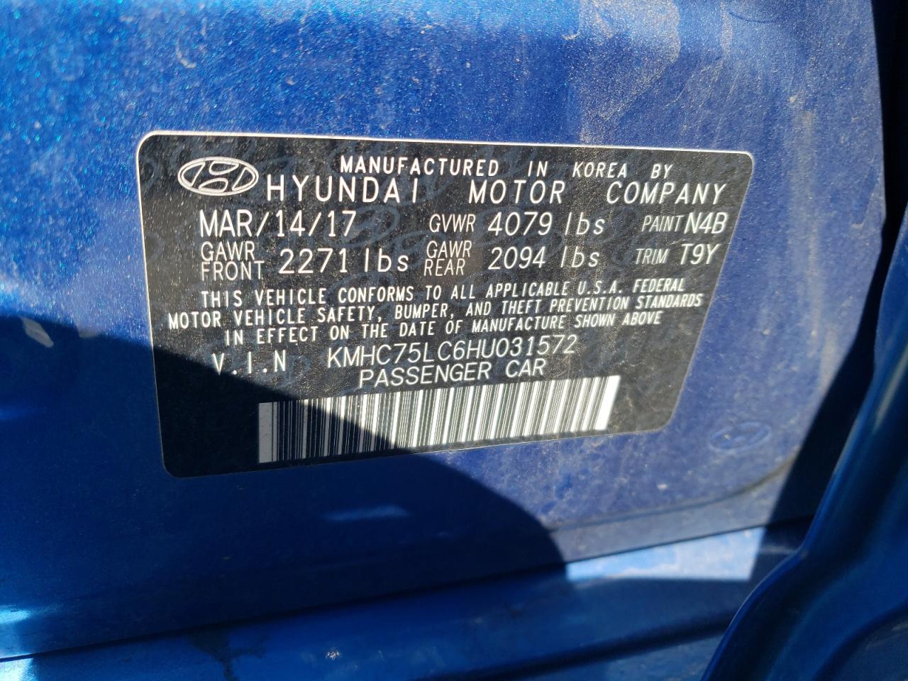 KMHC75LC6HU031572 2017 Hyundai Ioniq Sel