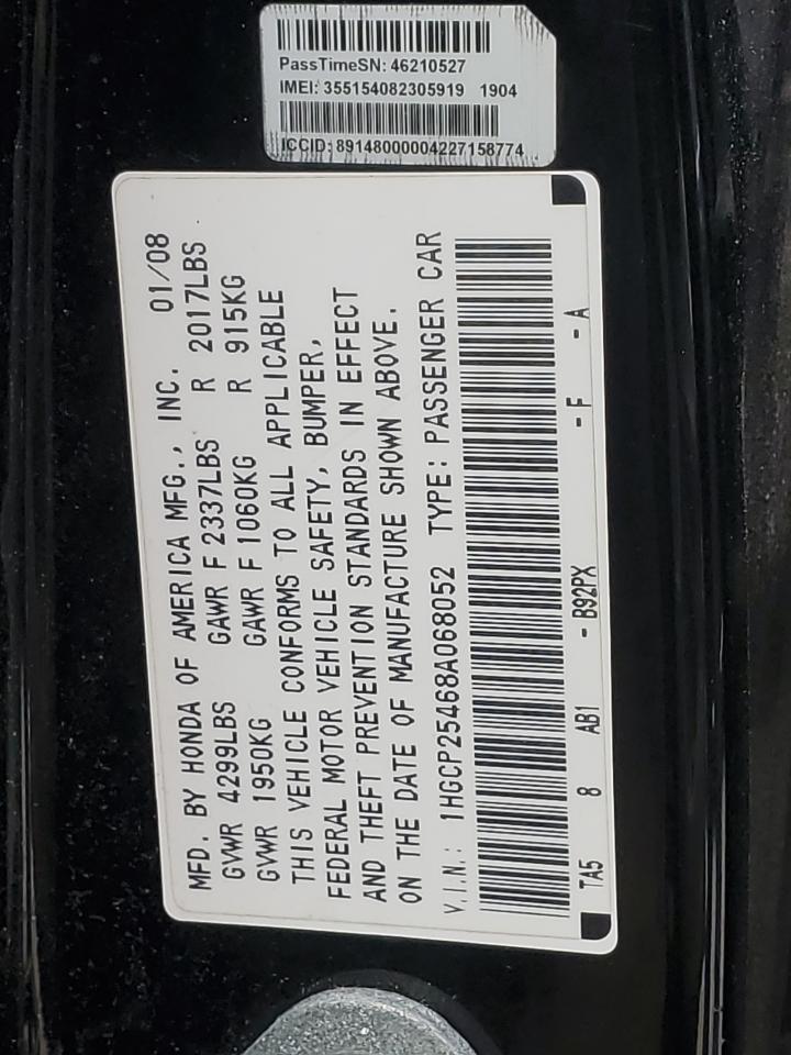 2008 Honda Accord Lxp VIN: 1HGCP25468A068052 Lot: 51767524