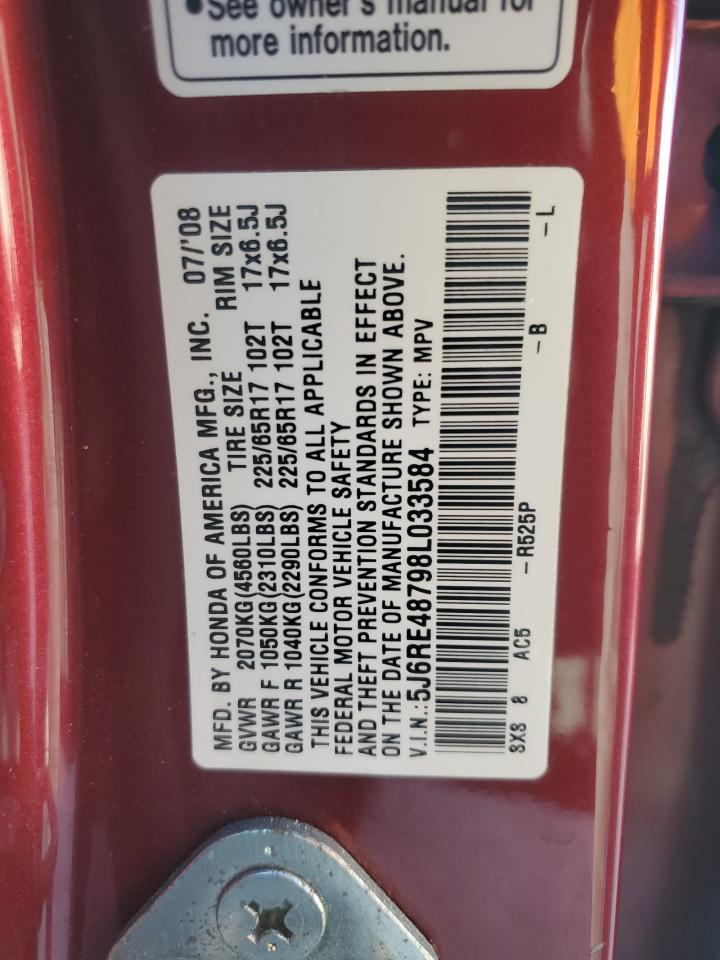 2008 Honda Cr-V Exl VIN: 5J6RE48798L033584 Lot: 46921324