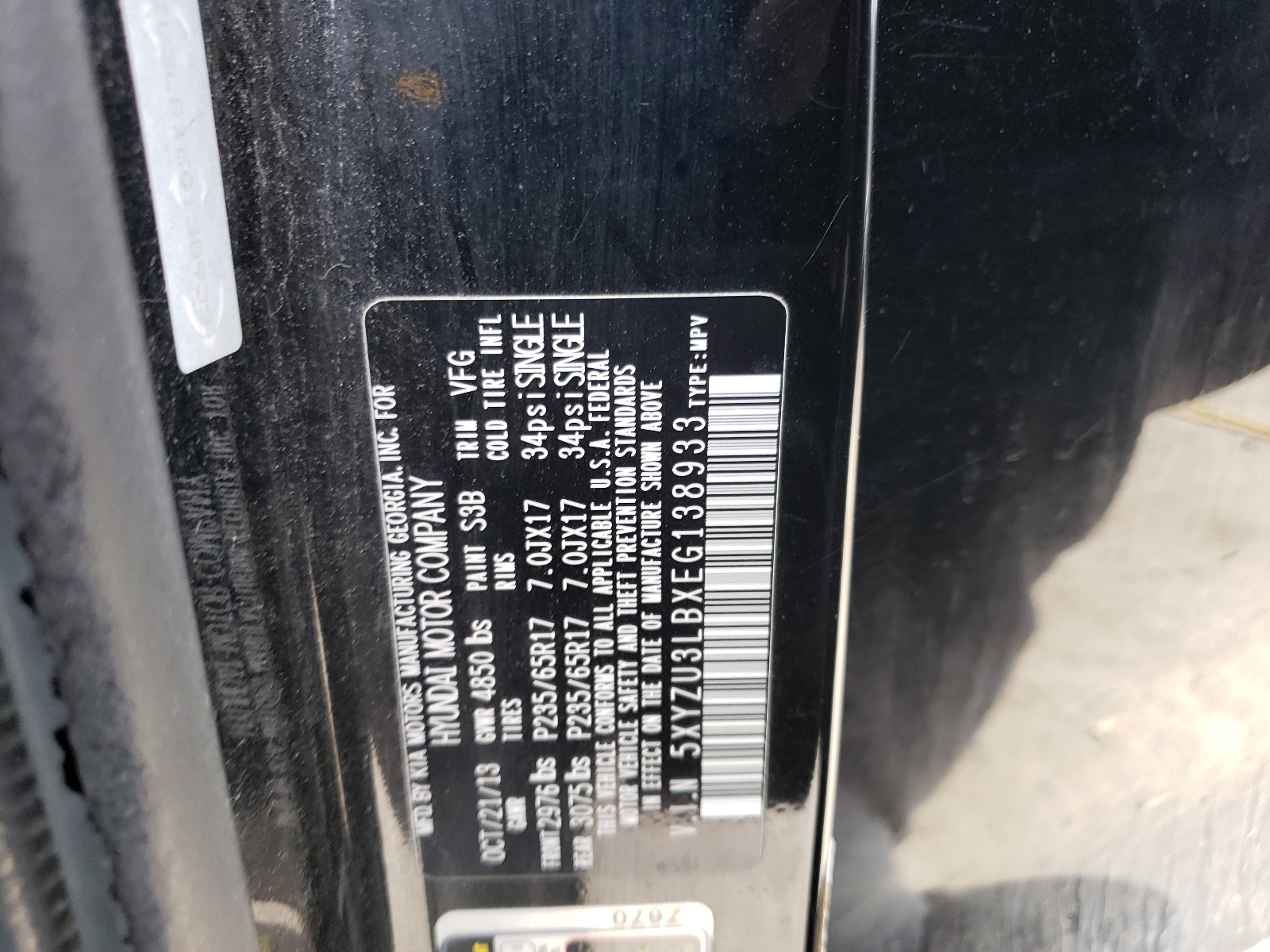 5XYZU3LBXEG138933 2014 Hyundai Santa Fe Sport