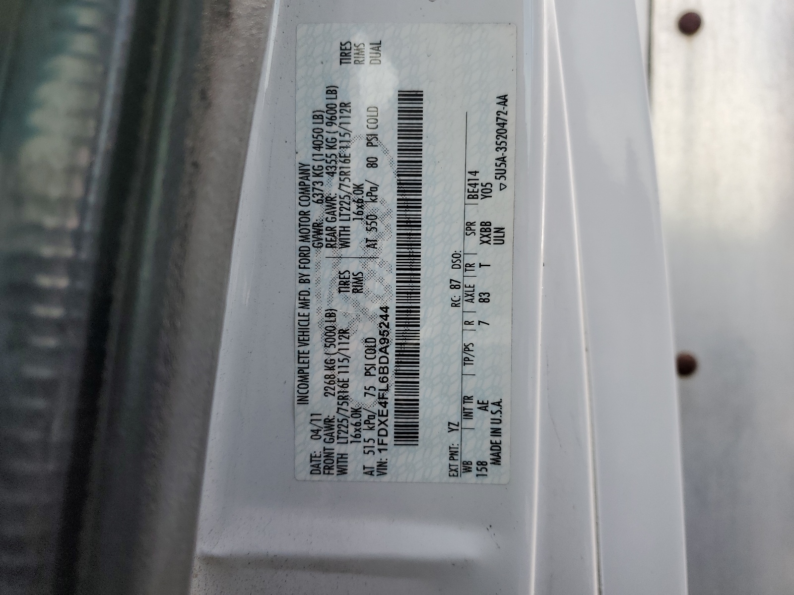 1FDXE4FL6BDA95244 2011 Ford Econoline E450 Super Duty Cutaway Van