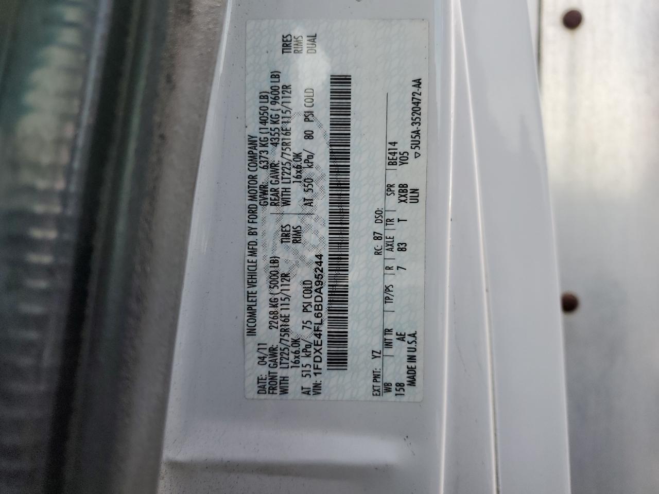 2011 Ford Econoline E450 Super Duty Cutaway Van VIN: 1FDXE4FL6BDA95244 Lot: 48234774