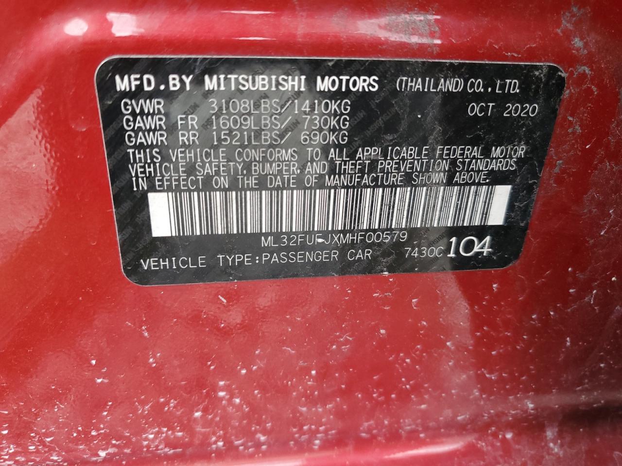 2021 Mitsubishi Mirage G4 Es VIN: ML32FUFJXMHF00579 Lot: 49248294