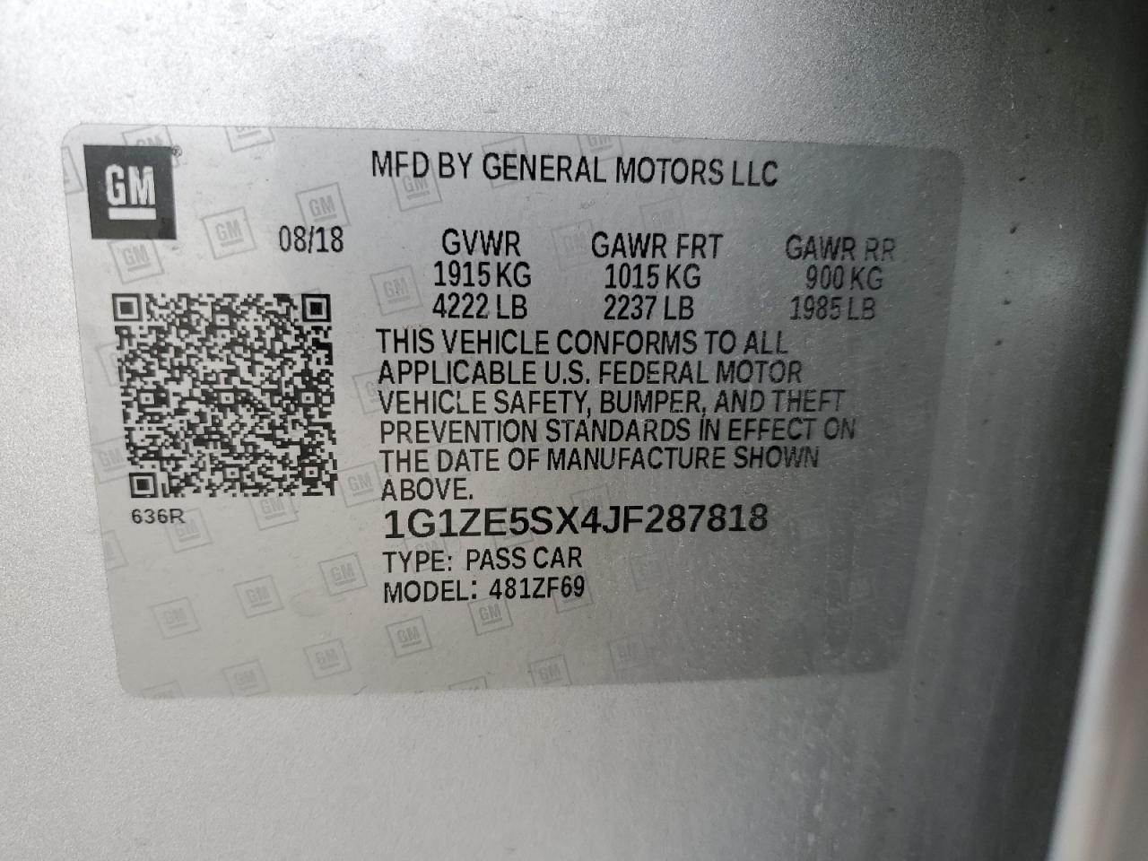 1G1ZE5SX4JF287818 2018 Chevrolet Malibu Premier