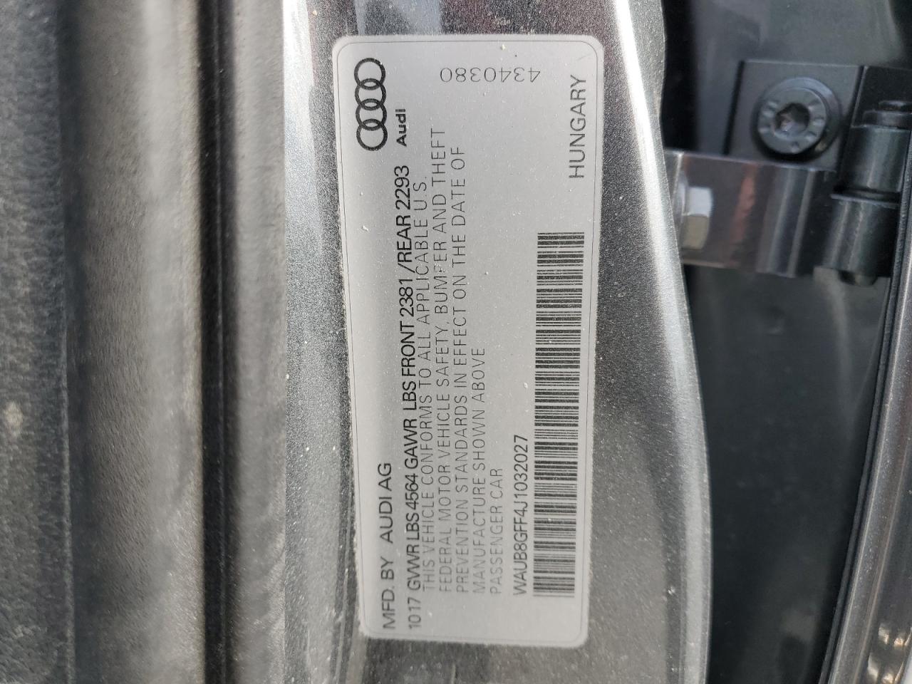 WAUB8GFF4J1032027 2018 Audi A3 Premium