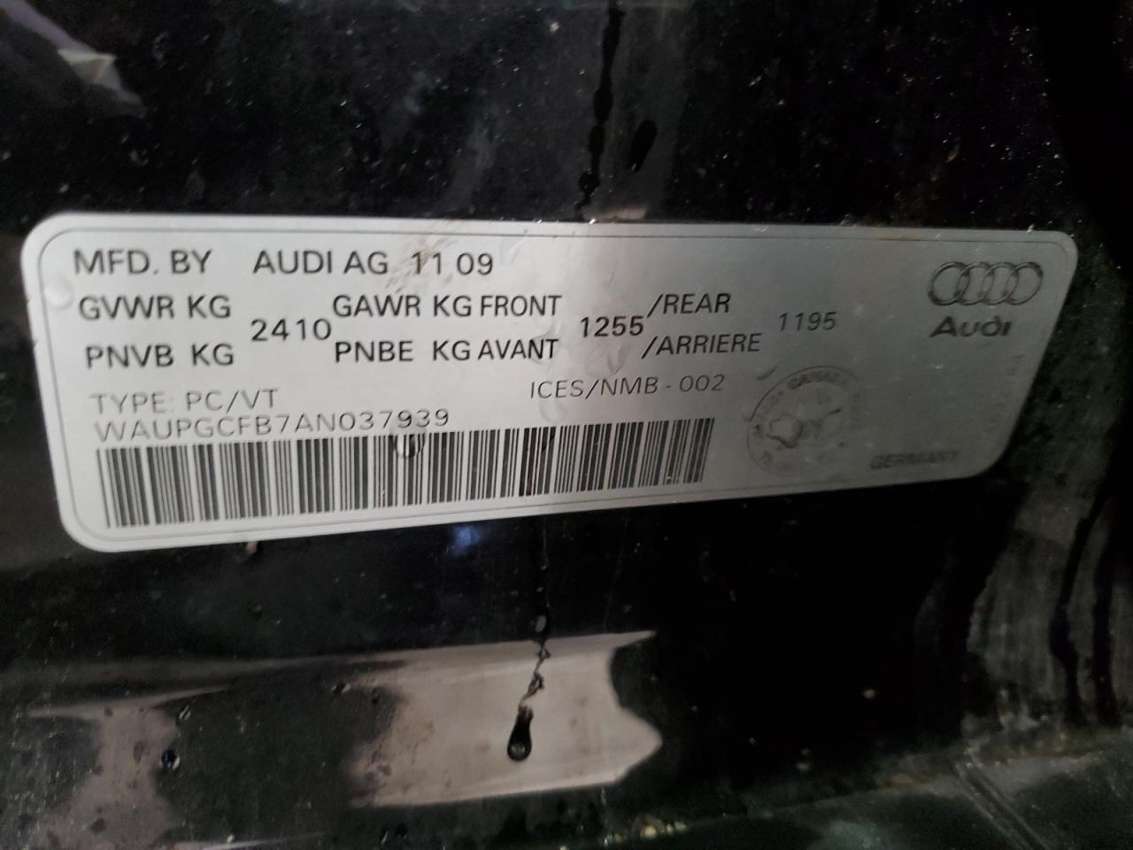 WAUPGCFB7AN037939 2010 Audi A6 Quattro