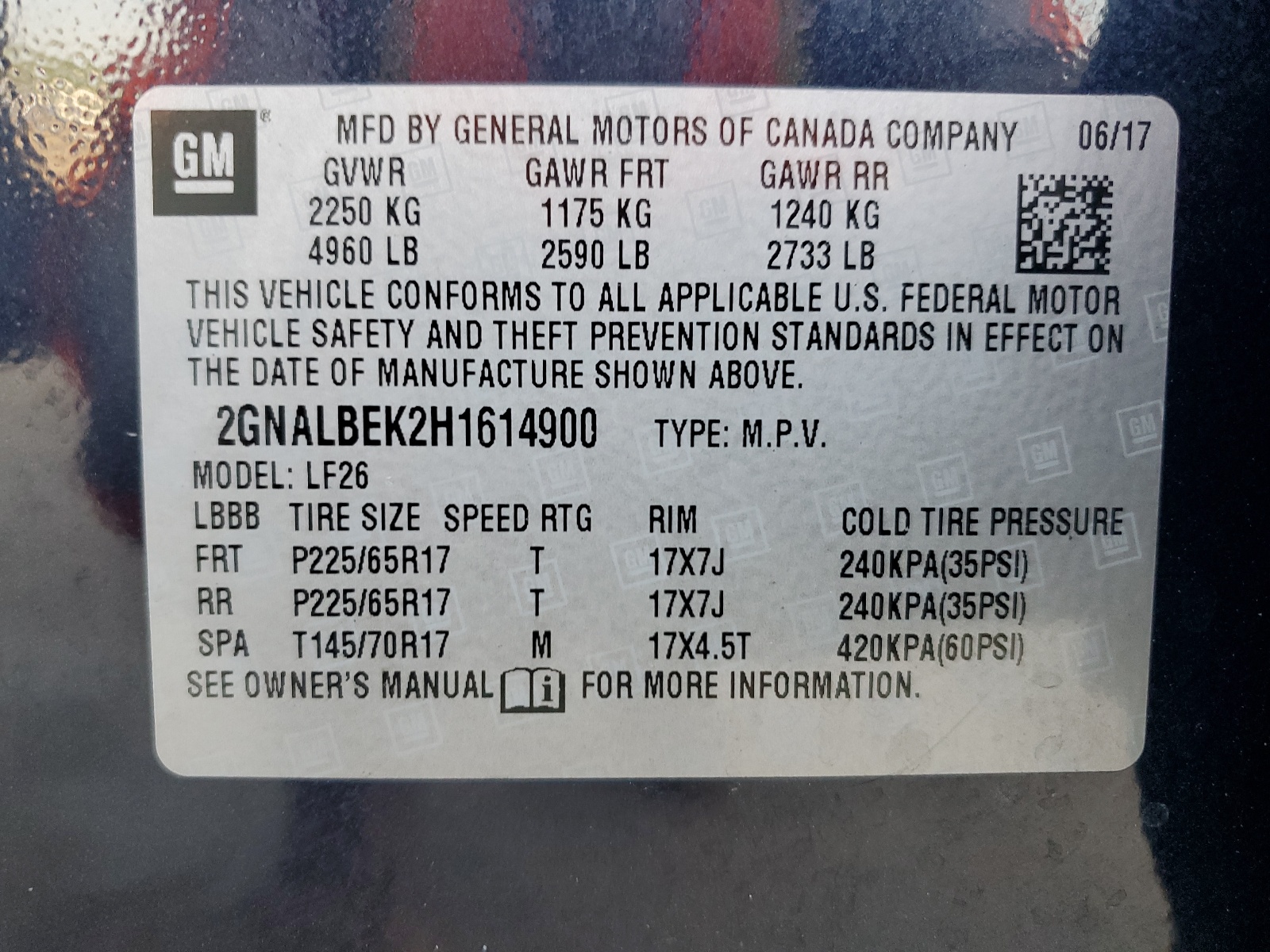 2GNALBEK2H1614900 2017 Chevrolet Equinox Ls