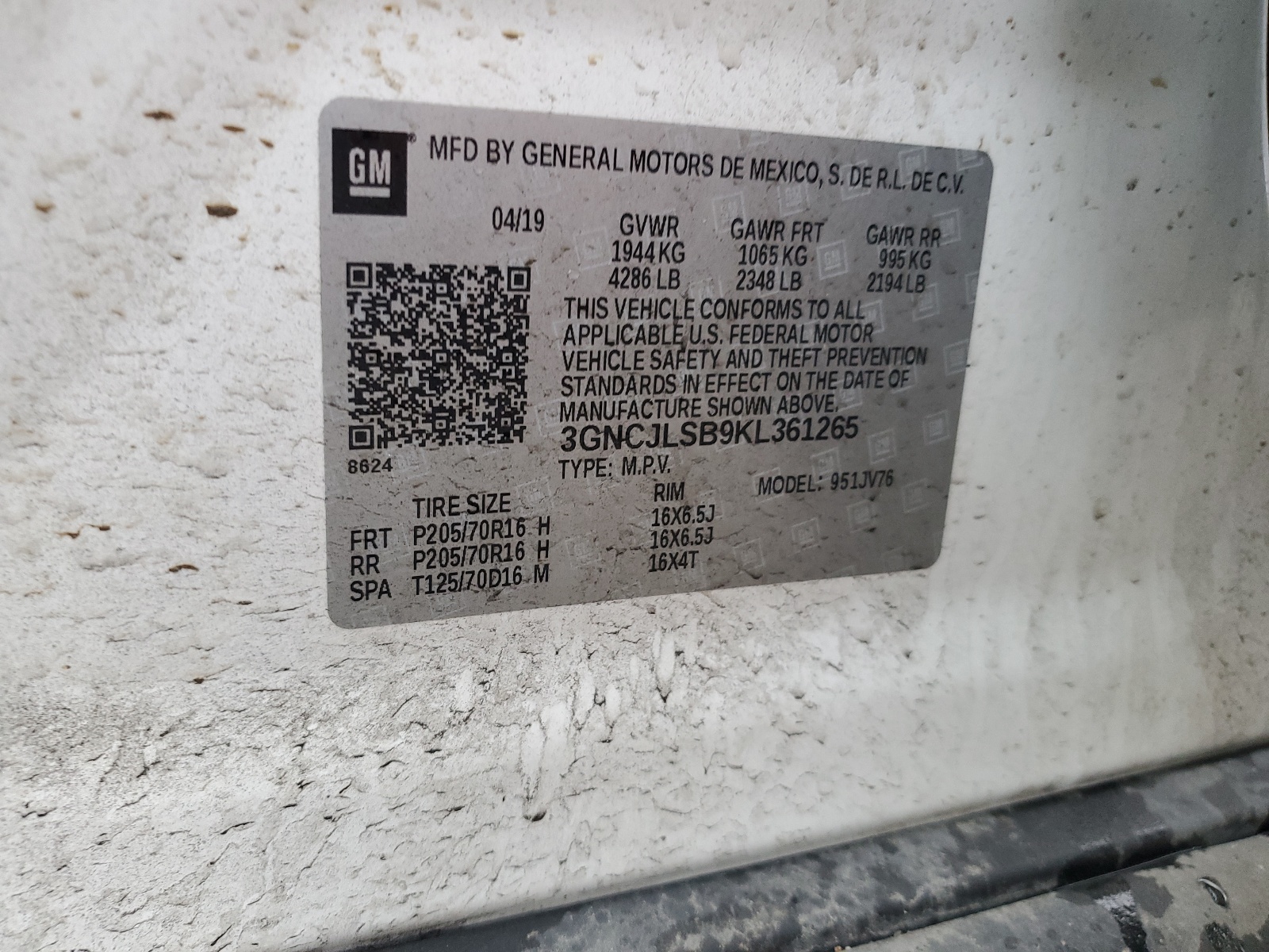 3GNCJLSB9KL361265 2019 Chevrolet Trax 1Lt