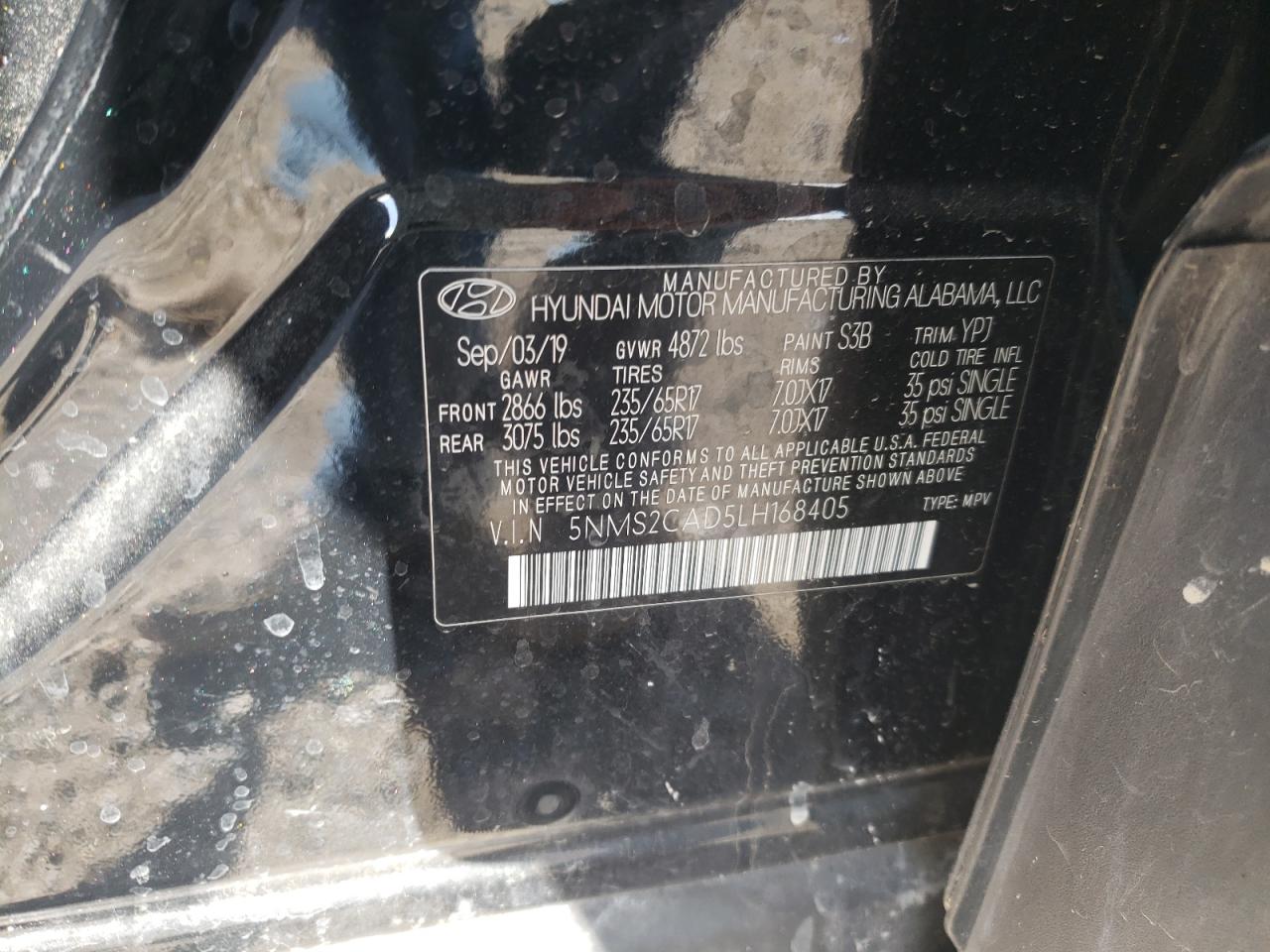 5NMS2CAD5LH168405 2020 Hyundai Santa Fe Se