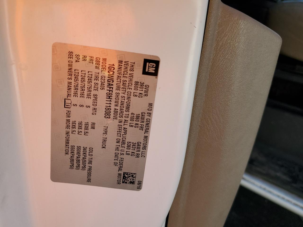 2017 Chevrolet Express G2500 VIN: 1GCWGAFF8H1118083 Lot: 49868394