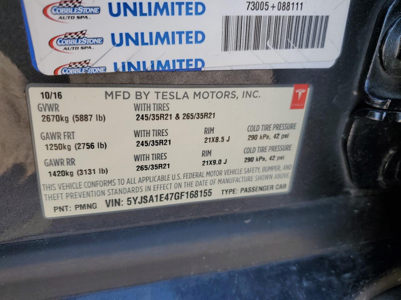 5YJSA1E47GF168155 2016 Tesla Model S