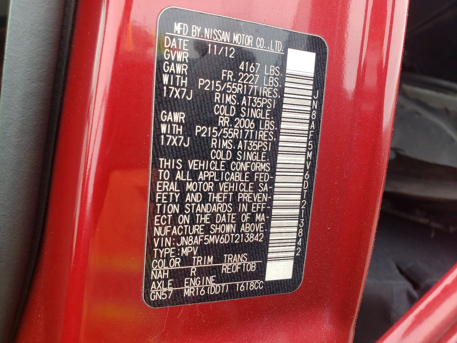 JN8AF5MV6DT213842 2013 Nissan Juke S