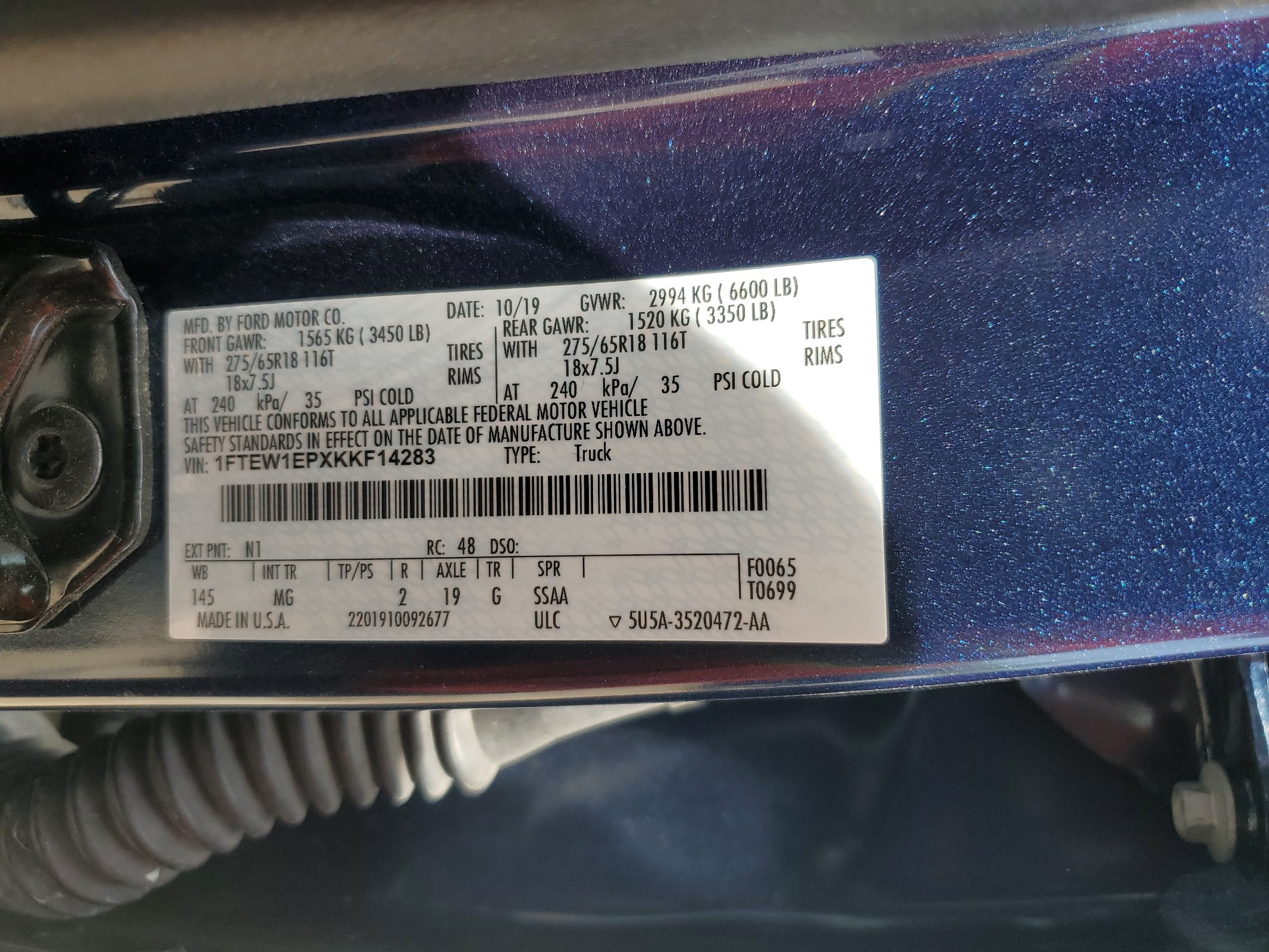 1FTEW1EPXKKF14283 2019 Ford F150 Supercrew