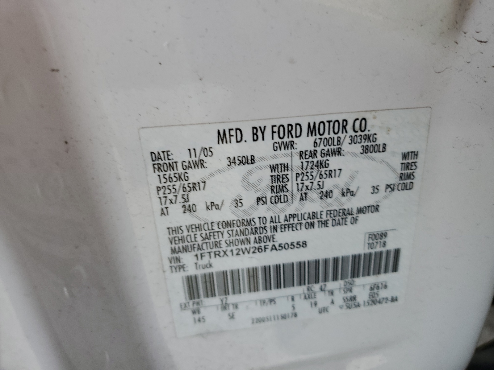 1FTRX12W26FA50558 2006 Ford F150