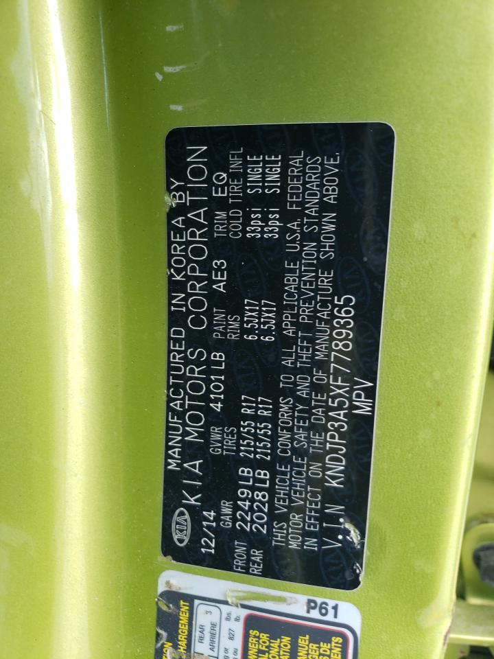 2015 Kia Soul + VIN: KNDJP3A5XF7789365 Lot: 49391324