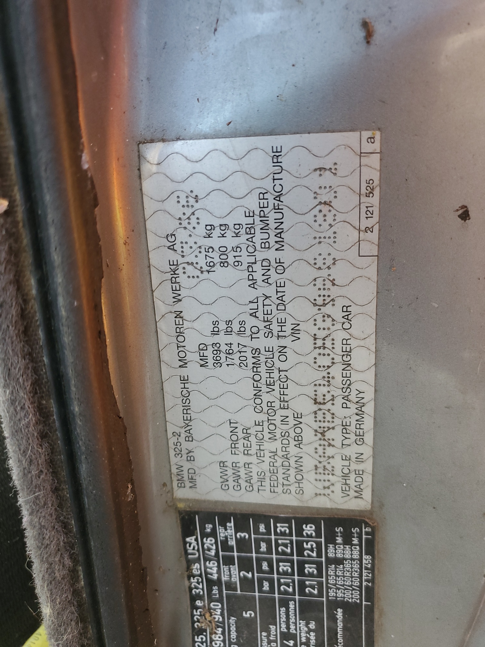 WBAAB5405G9681801 1986 BMW 325 E