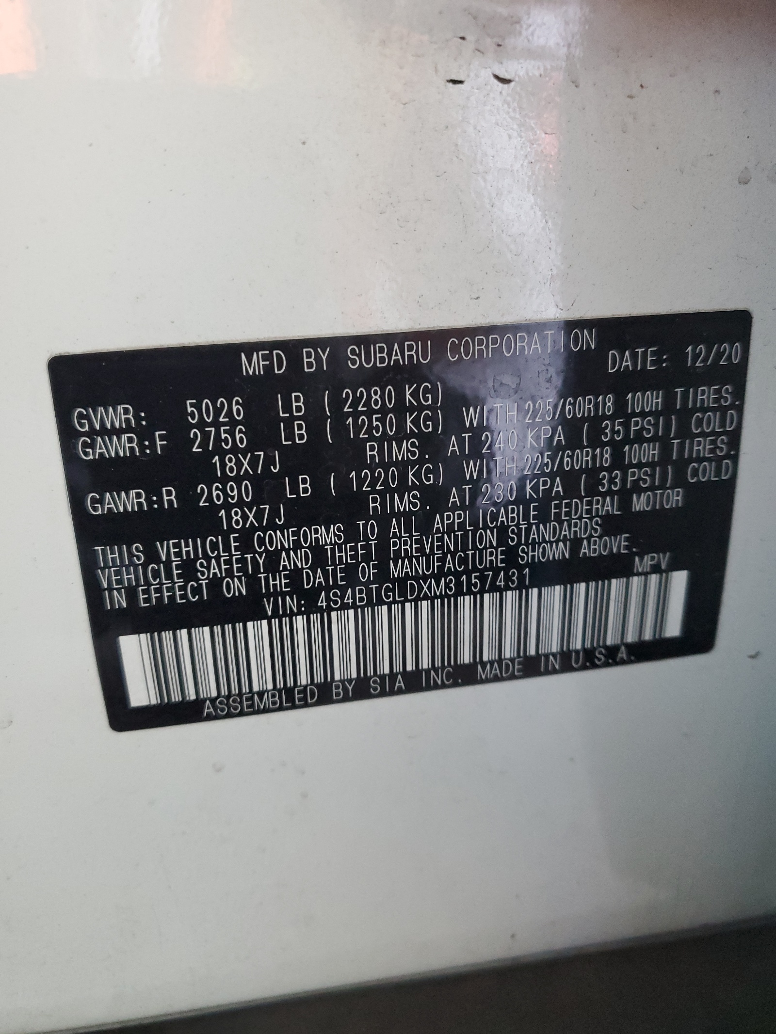 4S4BTGLDXM3157431 2021 Subaru Outback Onyx Edition Xt