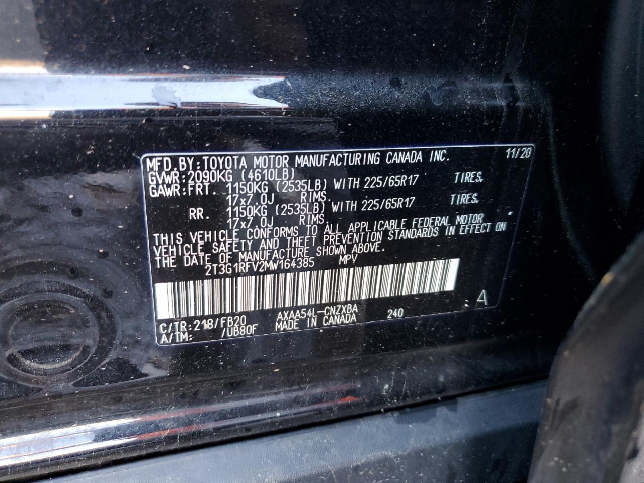 2T3G1RFV2MW164385 2021 Toyota Rav4 Le