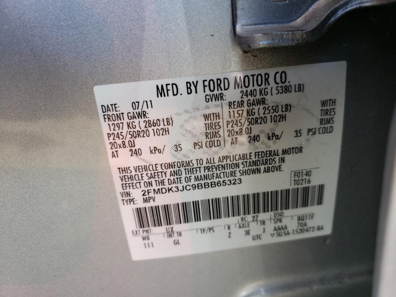 2FMDK3JC9BBB65323 2011 Ford Edge Sel