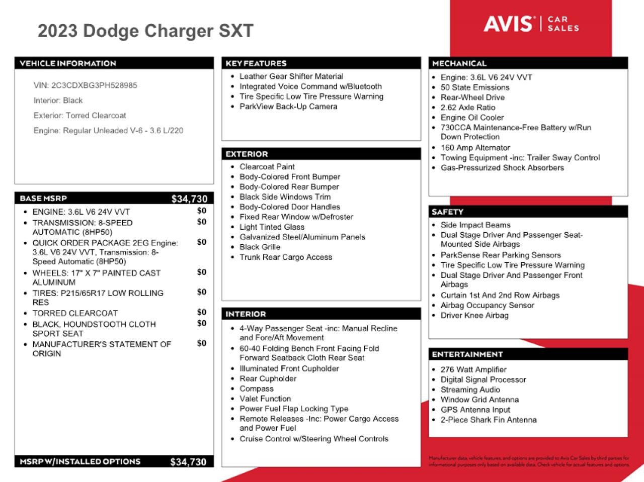 2023 Dodge Charger Sxt VIN: 2C3CDXBG3PH528985 Lot: 51800694