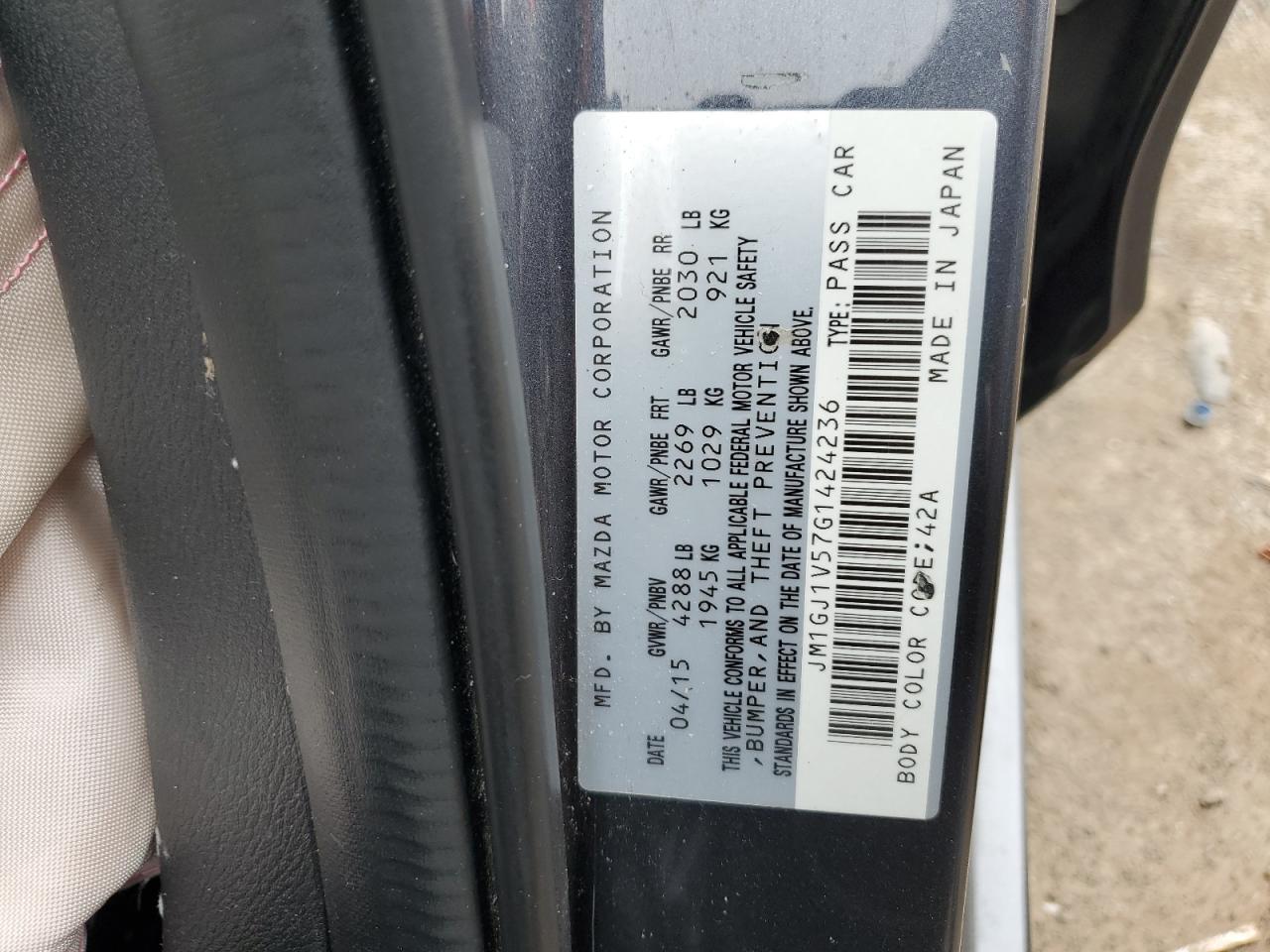 2016 Mazda 6 Touring VIN: JM1GJ1V57G1424236 Lot: 51628544