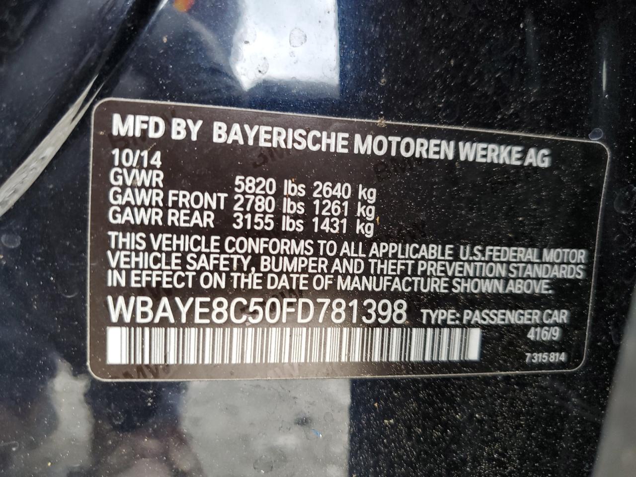 WBAYE8C50FD781398 2015 BMW 750 Li