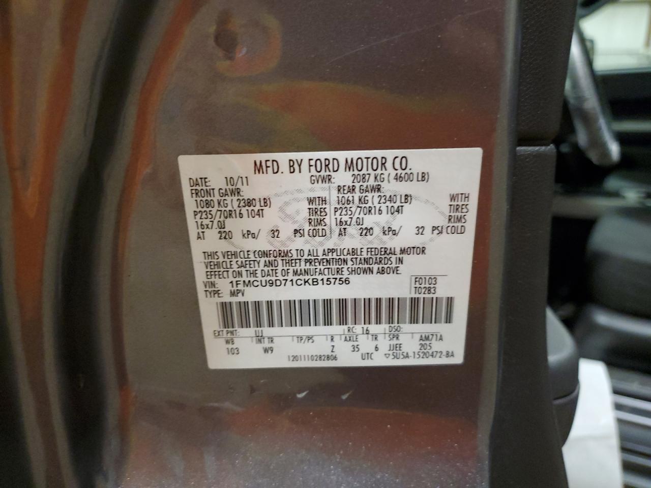 2012 Ford Escape Xlt VIN: 1FMCU9D71CKB15756 Lot: 50117724