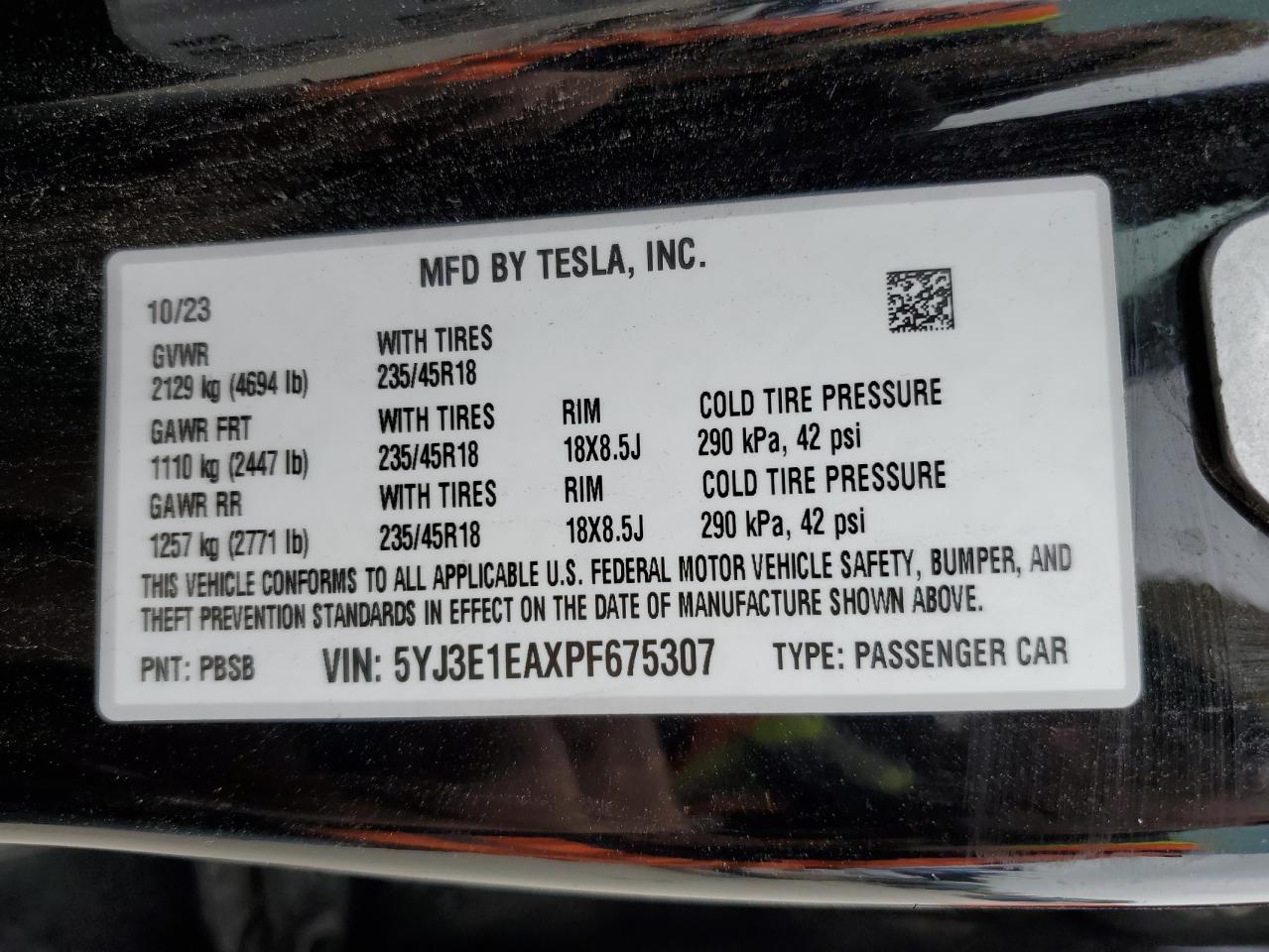 5YJ3E1EAXPF675307 2023 Tesla Model 3