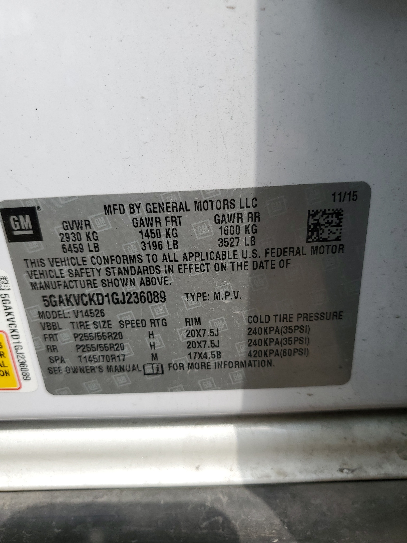 5GAKVCKD1GJ236089 2016 Buick Enclave