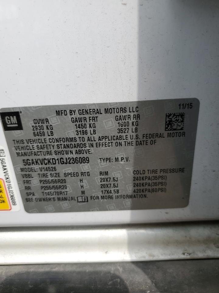 2016 Buick Enclave VIN: 5GAKVCKD1GJ236089 Lot: 52356144