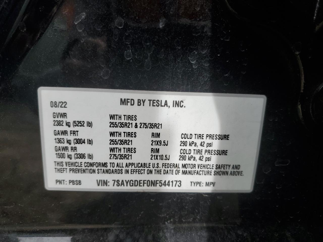 7SAYGDEF0NF544173 2022 Tesla Model Y