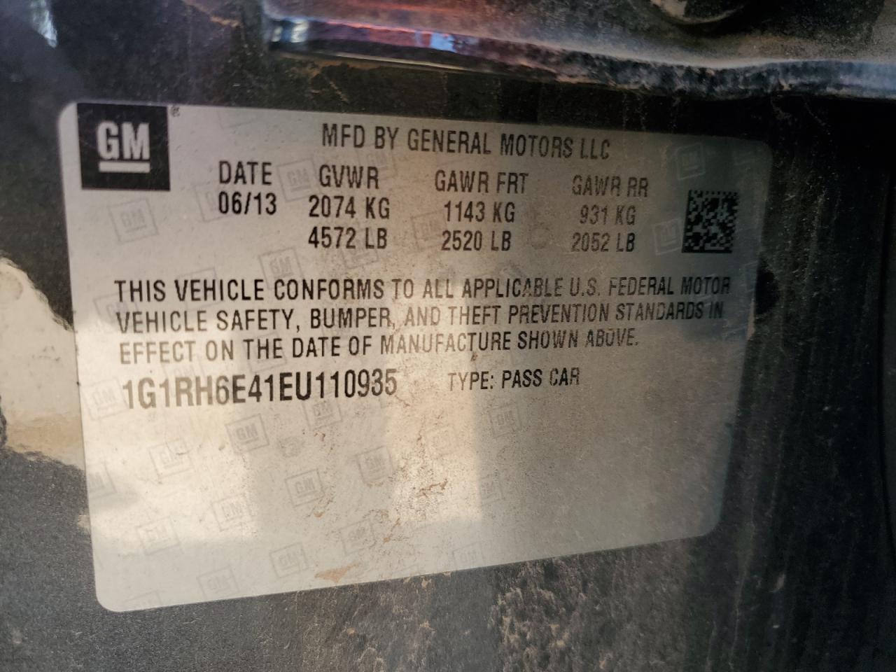 2014 Chevrolet Volt VIN: 1G1RH6E41EU110935 Lot: 50064274