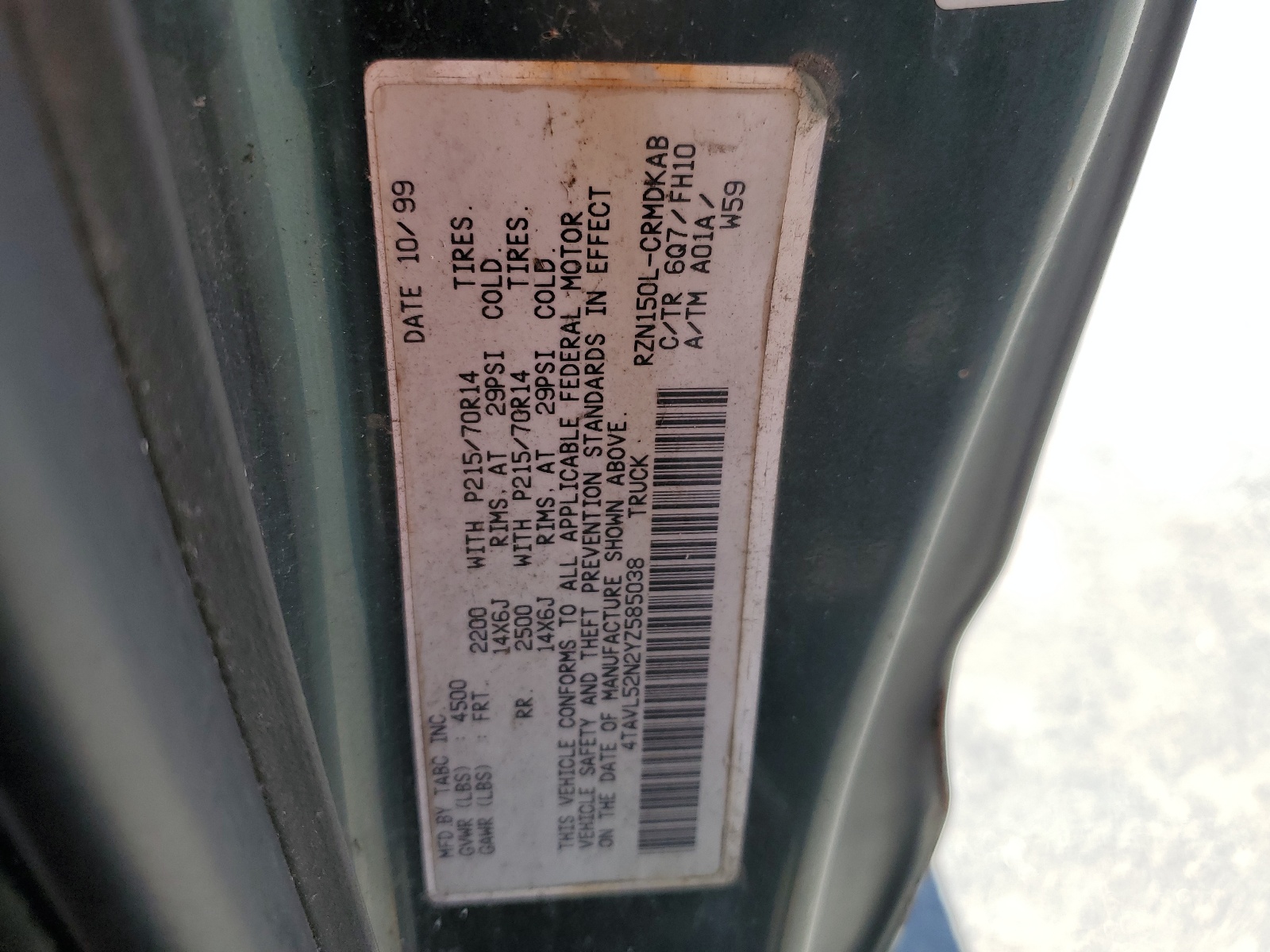 4TAVL52N2YZ585038 2000 Toyota Tacoma Xtracab