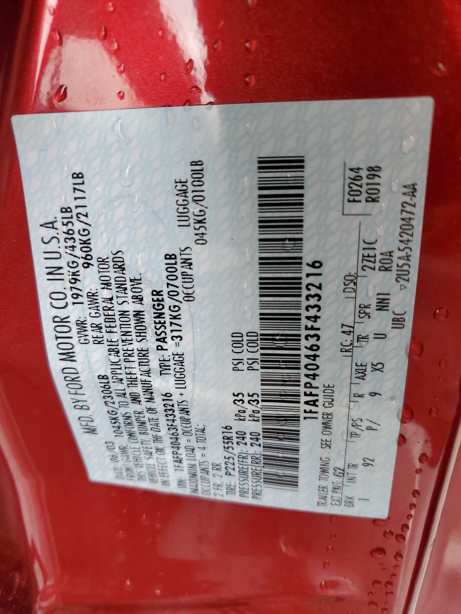 1FAFP40463F433216 2003 Ford Mustang